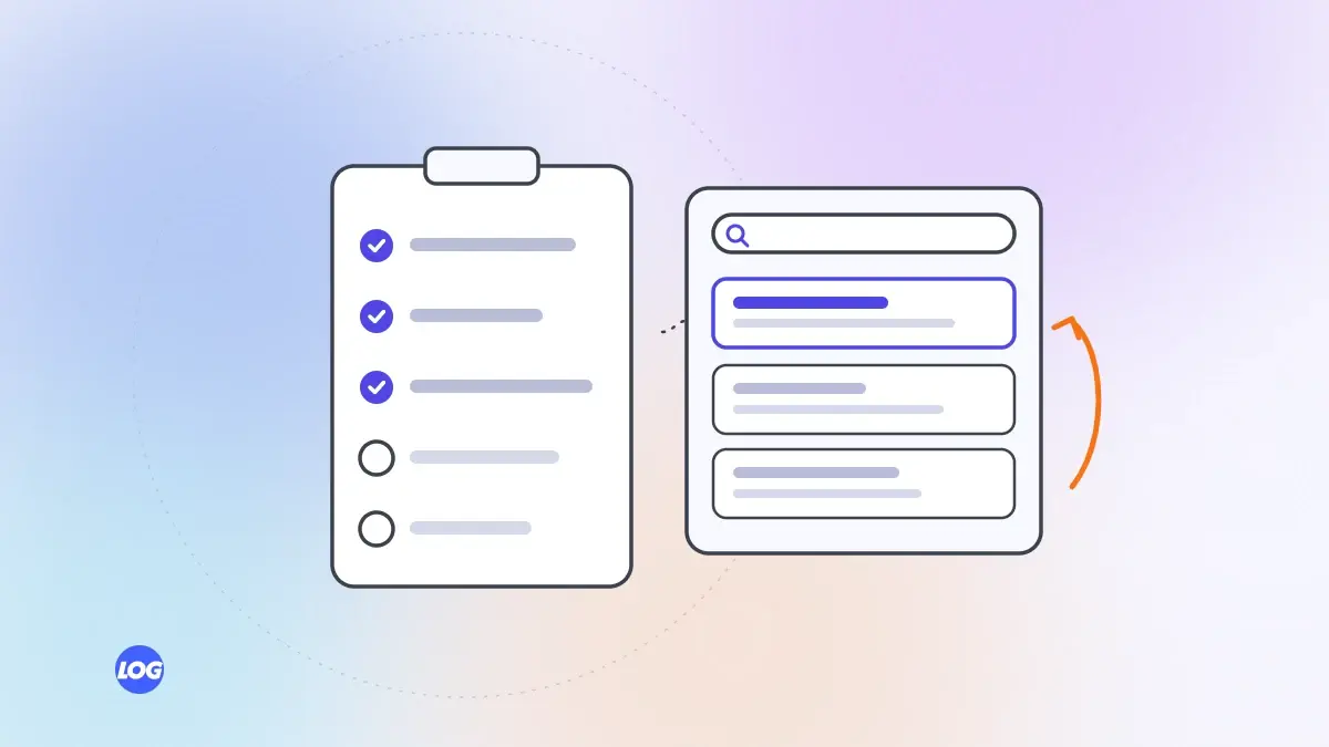 SEO tips from LogDart: checklist with three steps ticked beside Google search results with one result moving to the top