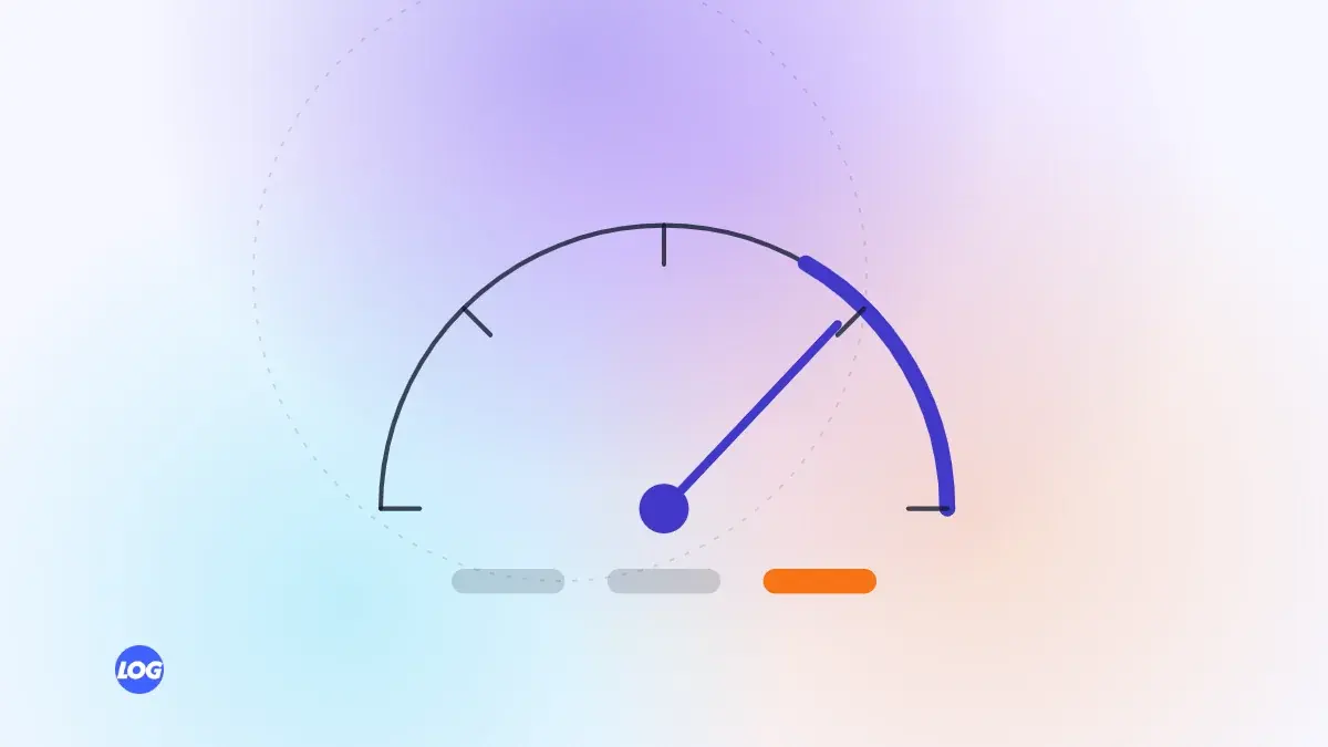 Core Web Vitals troubleshooting guide by LogDart: page speed gauge with the needle in the fast zone and three metric bars